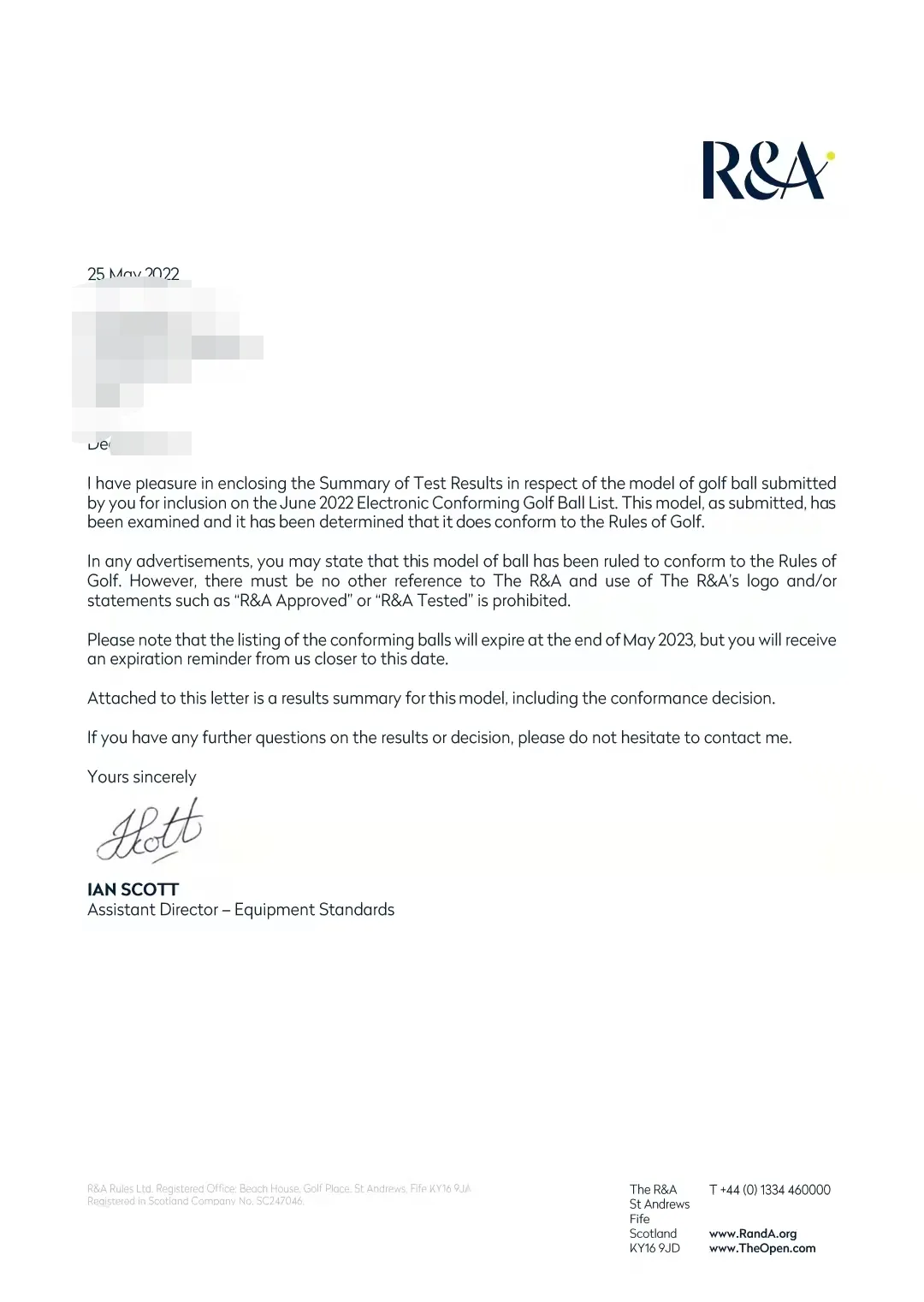 R&A Official Tournament Compliance