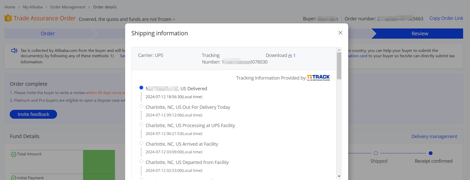Verified golf ball factory order screenshot from custom brand buyer